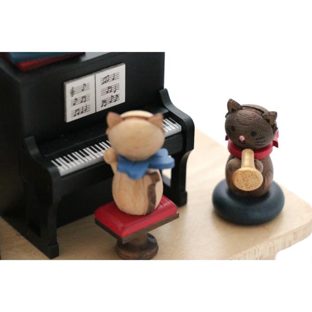 Boîte à musique en bois famille chats - Les Folies Douces